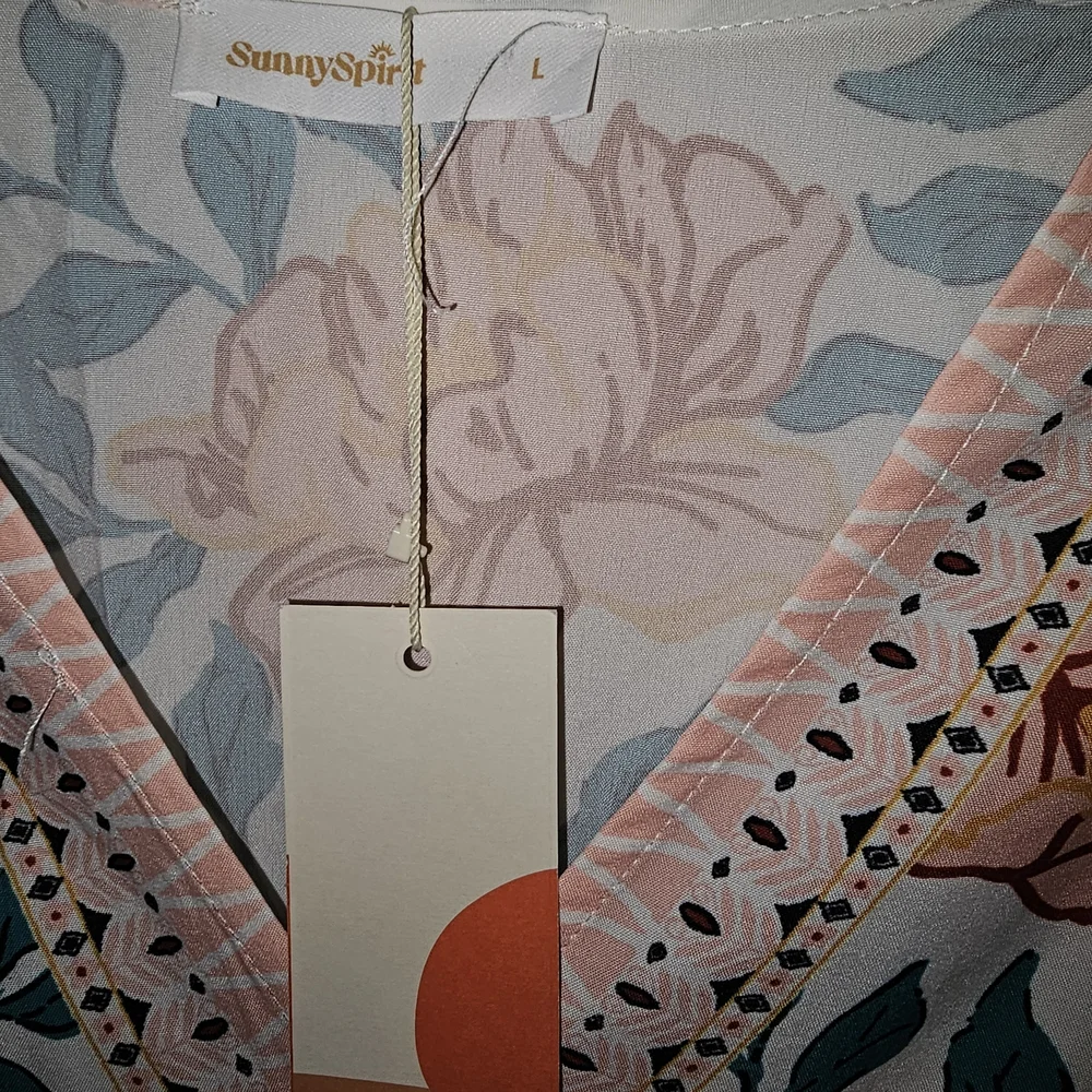 SunnySpirit Floral Boho Maxi Dress V-Neck Balloon Sleeve Tassel Size L - Picture 3 of 14